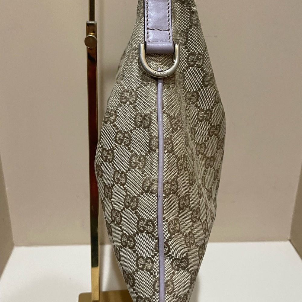 Gucci GG New Britt Brown Canvas And Lavender Leather Hobo Bag - Picture 5 of 14